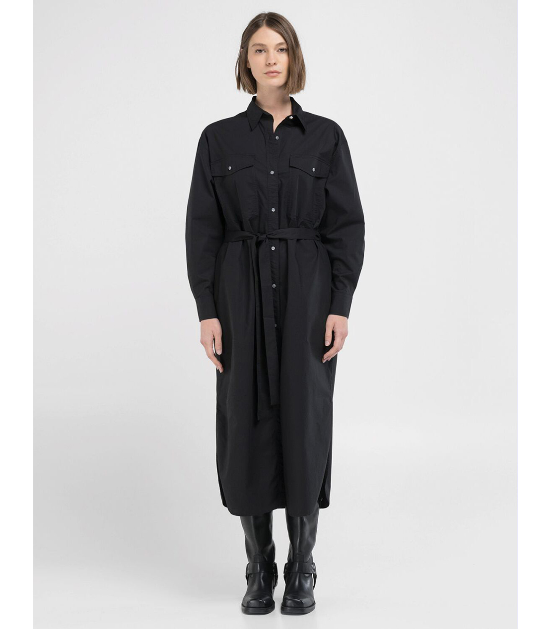 コットンポプリンシャツドレス 詳細画像 ブラック 3